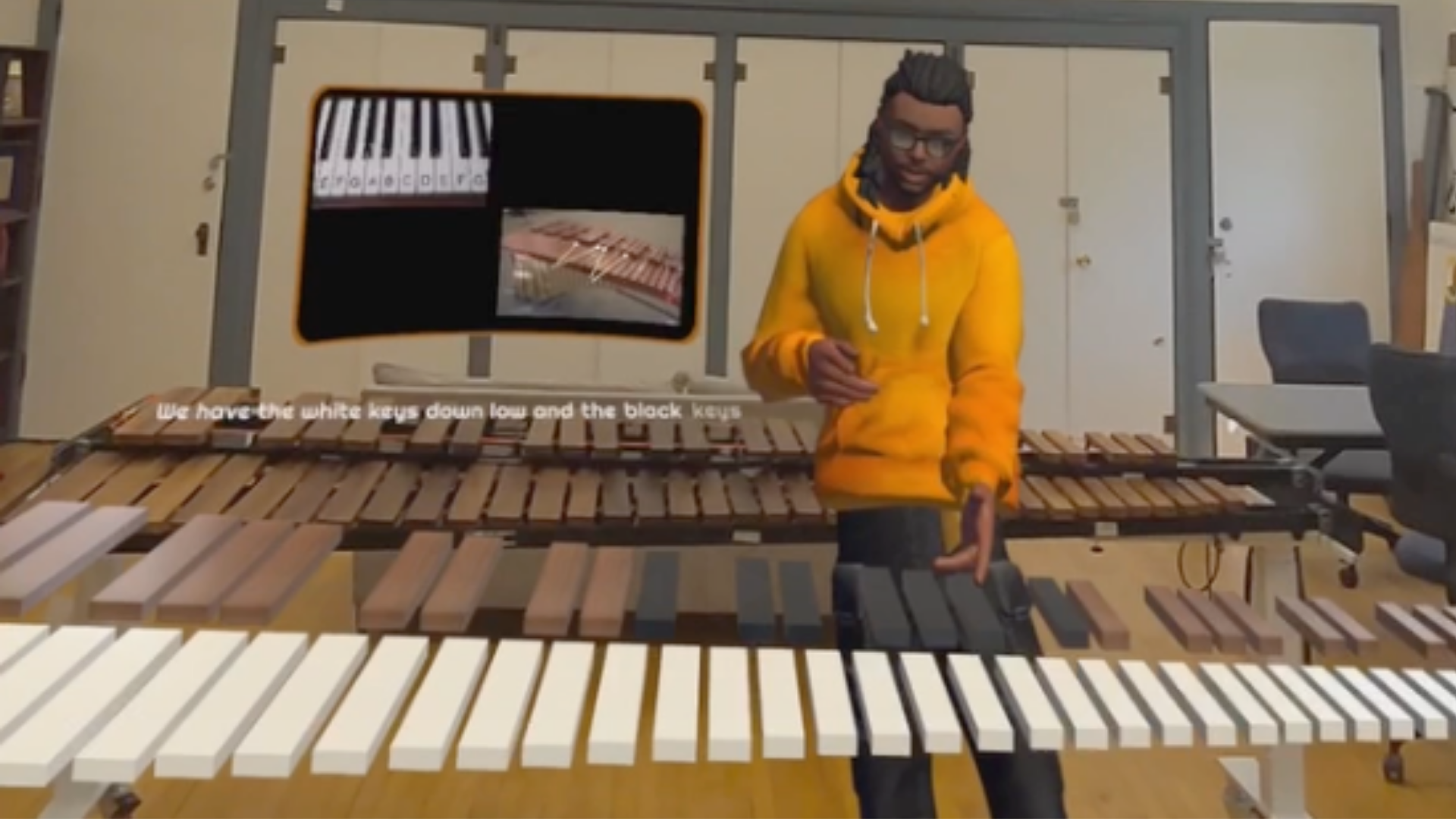 This figure showcases the introduction to mallet instruments demonstrated in Session 1 to relate the marimba key layout to a piano keyboard layout.